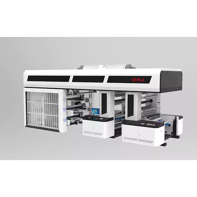 6 ສີ Servo Drive Gear Type Central Drum Flexo Printng Machine Sleeve Type